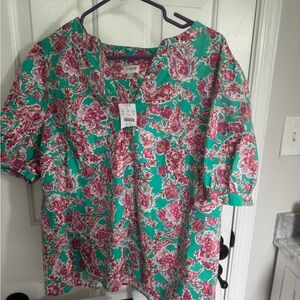 J. Crew Floral Blouse in Pink and Green